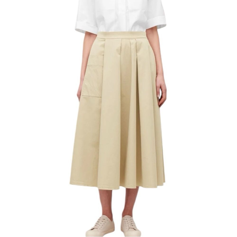 Cos A-Line Midi Skirt With Buttons In Beige Size 2 - image 1